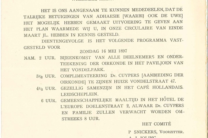 Programma-aankondigng t.g.v. van 70e verjaardag P.J.H. Cuypers