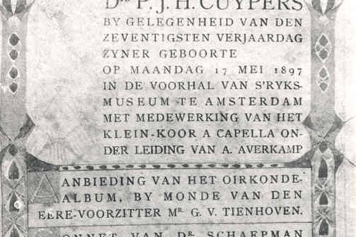 Programmablad bij het aanbieden van een oorkonde t.g.v. de 70e verjaardag van Cuypers