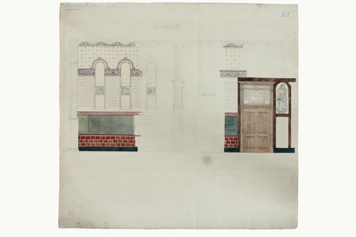 Detailtekening wachtkamer 1e klas Centraal Station Amsterdam en coridoor 2 klas restaurant