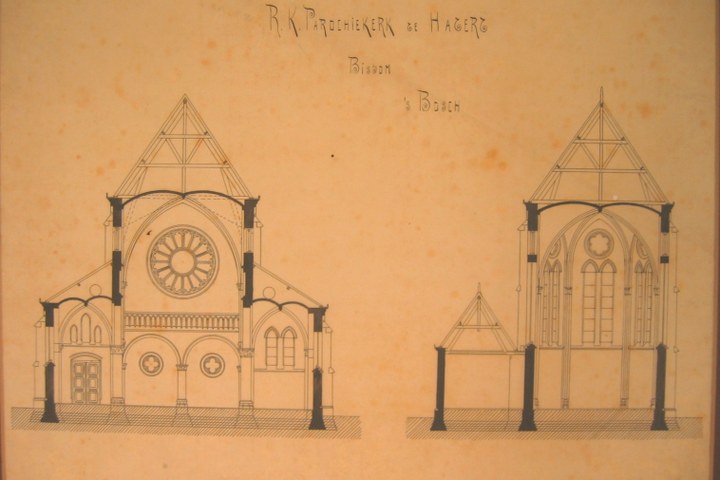 Doorsneetekening van de R.K. Parochiekerk te Hatert, Bisdom Den Bosch