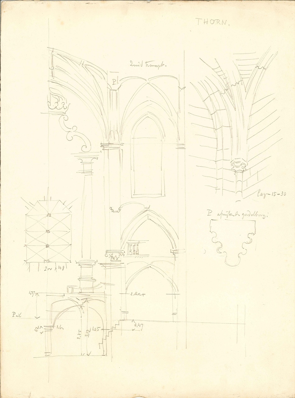 Enkele ontwerpschetsen uit 1911 voor restauratie van de Stiftskerk (Michaëlkerk) in Thorn.