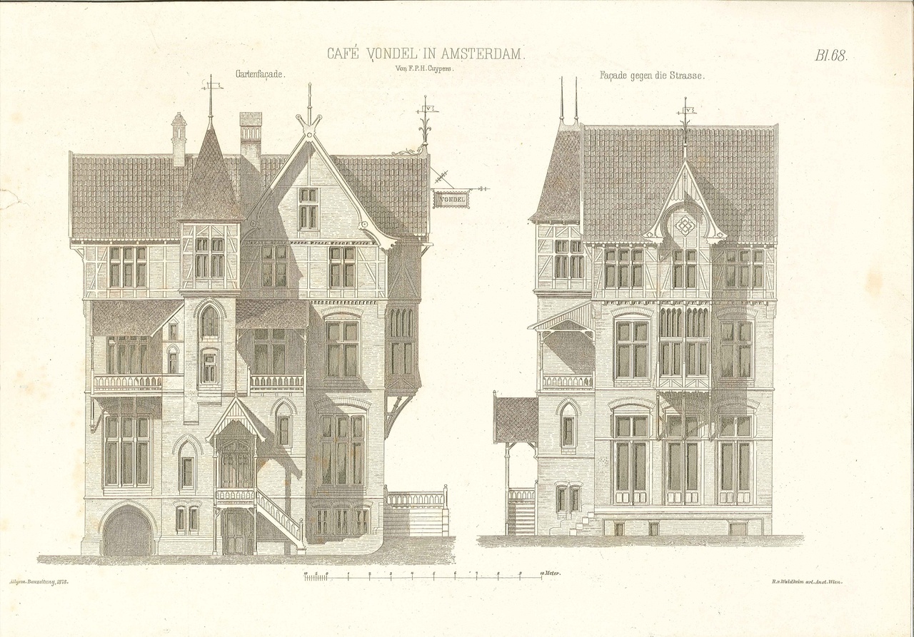 Enkele overdrukken van tekeningen van het Café Vondel te Amsterdam