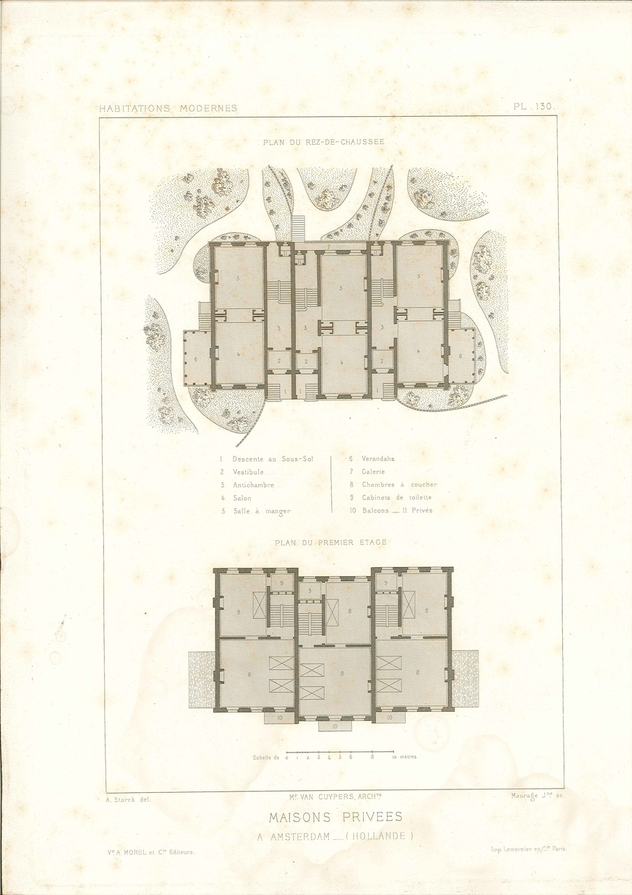 Een overdruk van een ontwerptekening van een woonhuis te Amsterdam