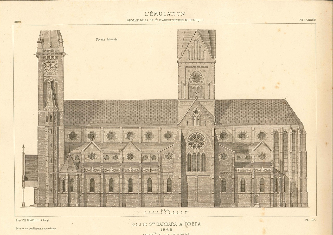 Enkele overdrukken van ontwerptekeningen van Dr. P.J.H. Cuypers van de Barbarakerk te Breda.