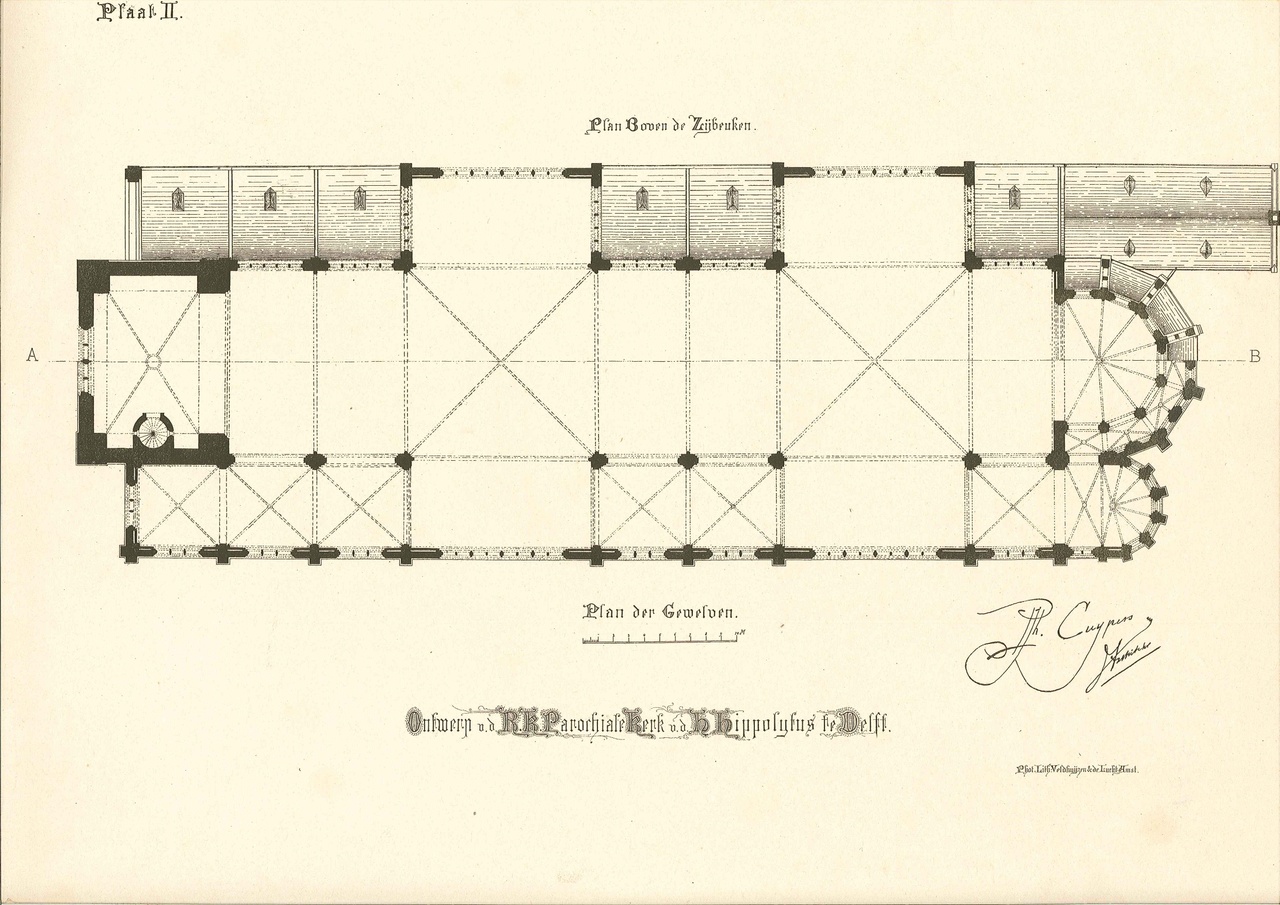 Een overdruk van het Plan der Gewelven van de St. Hippolytuskerk te Delft