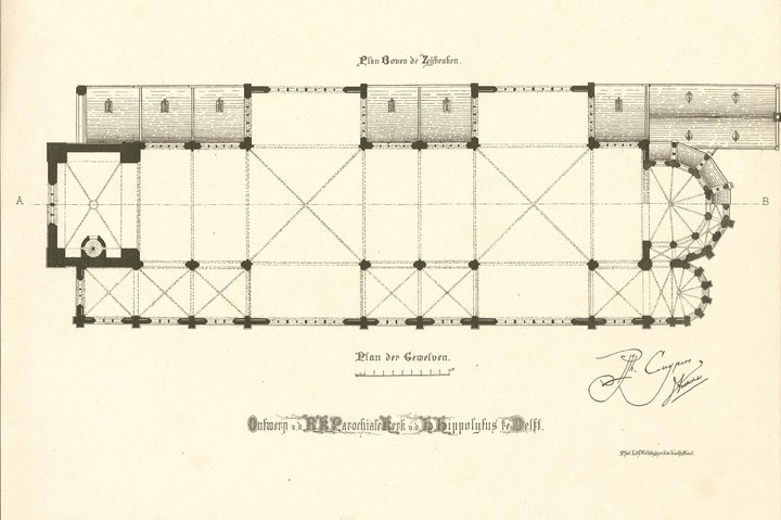 Een overdruk van het Plan der Gewelven van de St. Hippolytuskerk te Delft