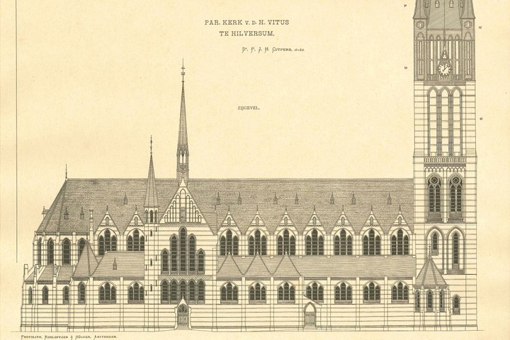 Een overdruk van het ontwerp van de St. Vituskerk te Hilversum