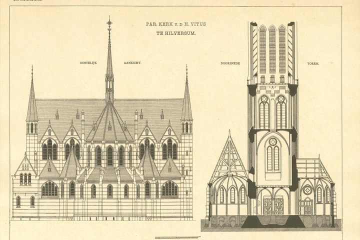 Een overdruk van het ontwerp van de St. Vituskerk te Hilversum