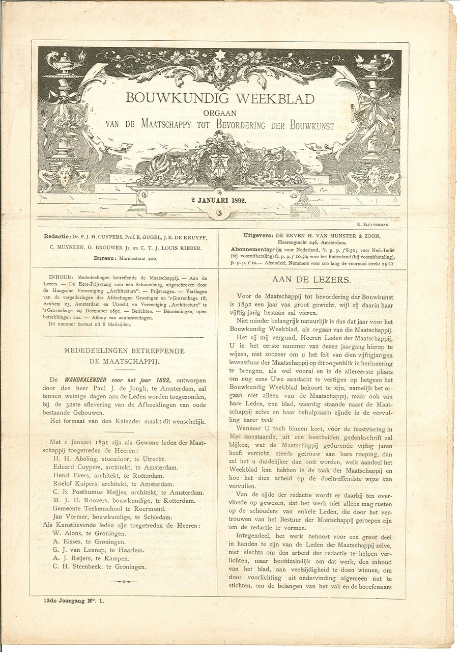 Verzamelmap met exemplaren van het tijdschrift Bouwkundig Weekblad uit de jaren 1892, 1893 en 1894