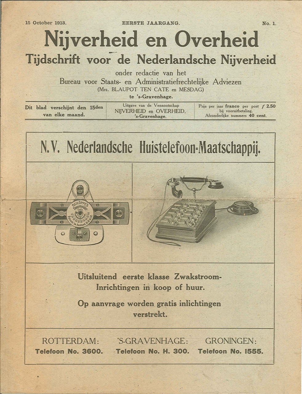 Tijdschrift NIJVERHEID en OVERHEID van 15 oktober 1913.