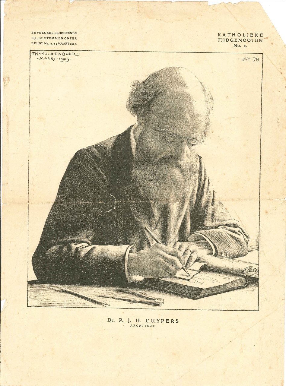 Een overdruk van een pentekening van Dr. P.J.H. Cuypers door Th. Molkenboer uit maart 1905.