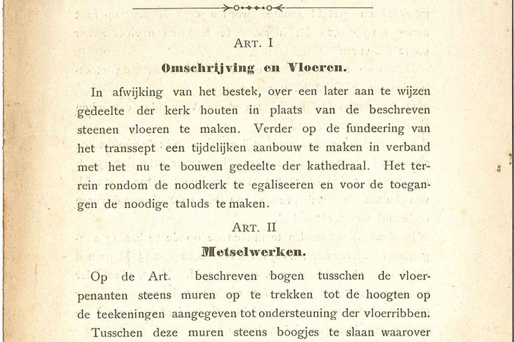 Bestek 47E voor de Kathedrale Kerk van Sint Bavo te Haarlem door ir. J.Th.J.  Cuypers.