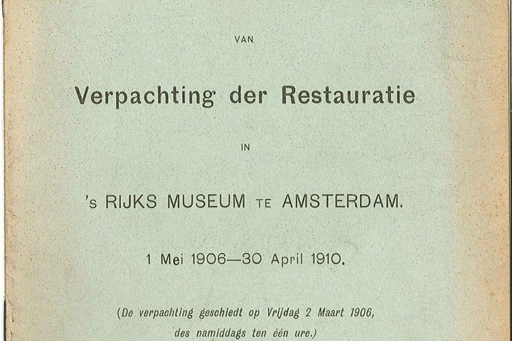 Voorwaarden voor de verpachting van de Restauratie in het Rijks Museum te Amsterdam van 1 mei 1906 tot 30 april 1910.