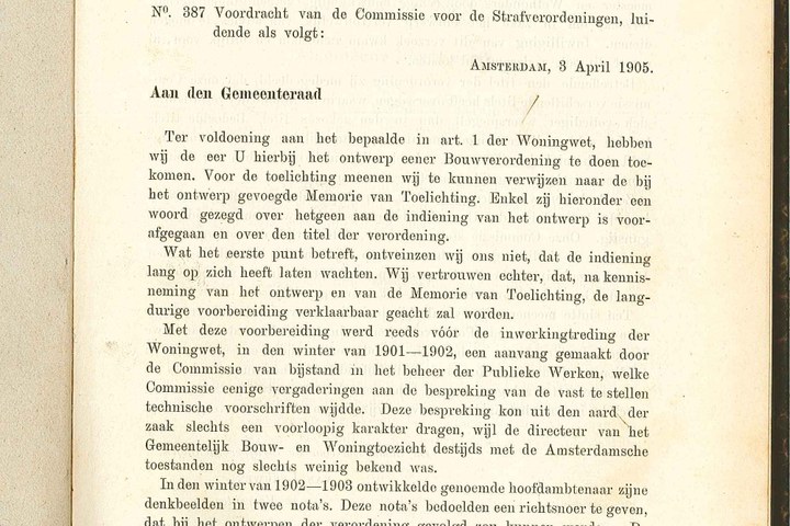 Bouwverordening van de gemeente Amsterdam uit 1905.