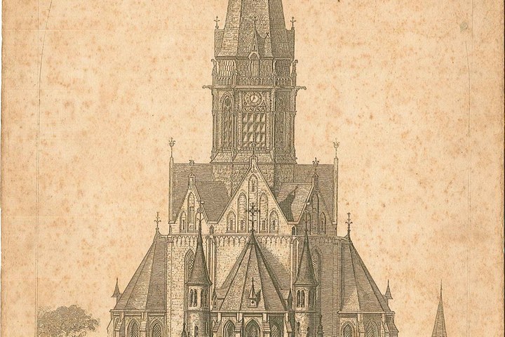 Tekening van de Vondelkerk te Amsterdam